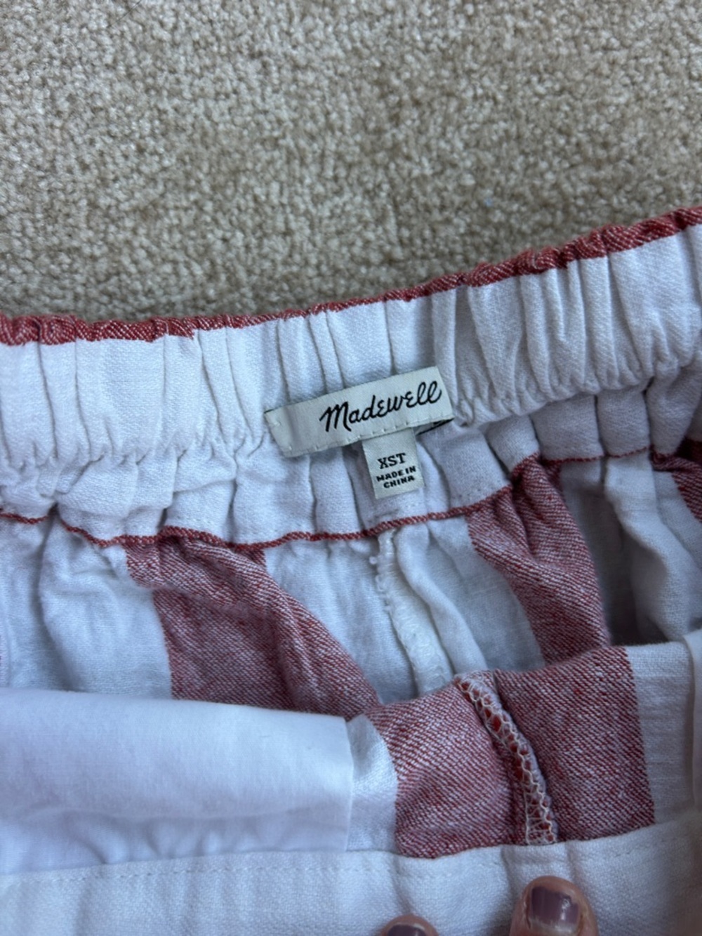 Madewell Wide Leg Linen Cotton Striped Pants Red & White Womens XS - Picture 2 of 3